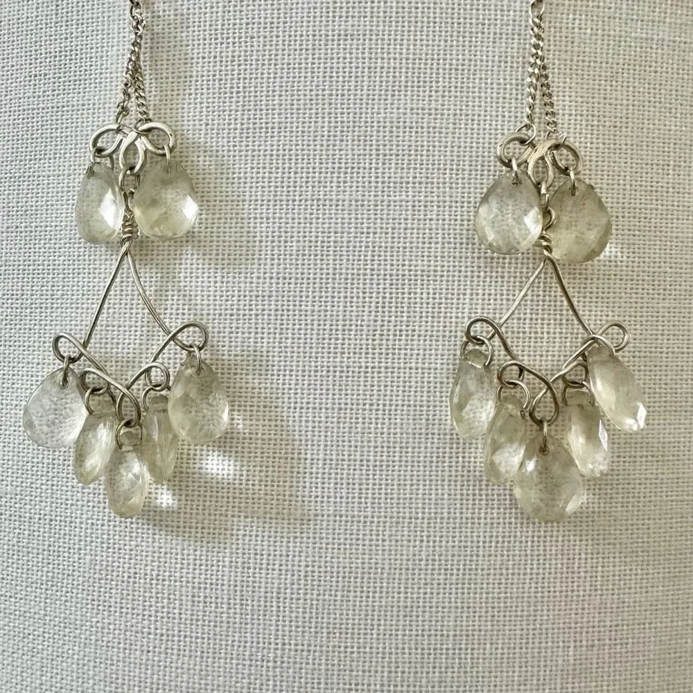 Silvertone clear beaded chandelier earrings
